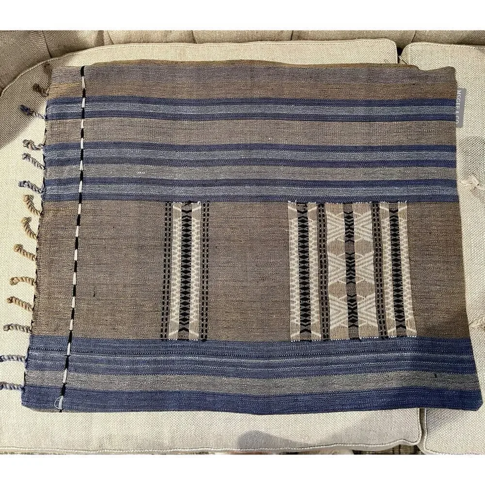 New McGee & Co Linen Blend Accent Pillow Cover Beige Blue Tan Textured